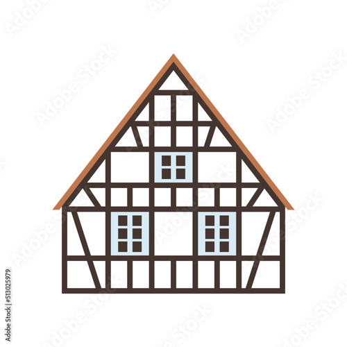 White half-timbered house. Flat facades vector illustration photo