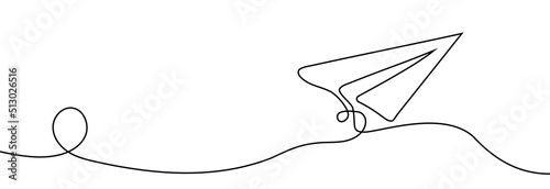 Paper airplane continuous one line drawing. Line art. Vector illustration
