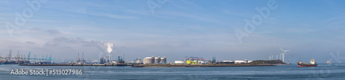 Panoramic view of industrial factories at the harbor of Maasvlakte, Rotterdam, Netherlands photo