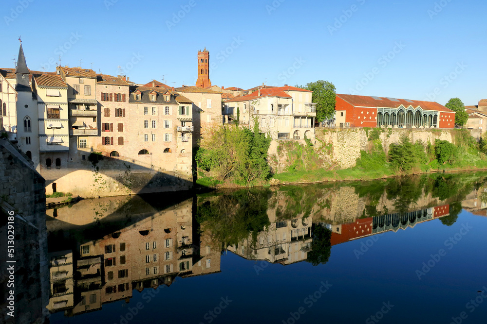 View of Villeneuve-sur-Lot from the river Lot in France