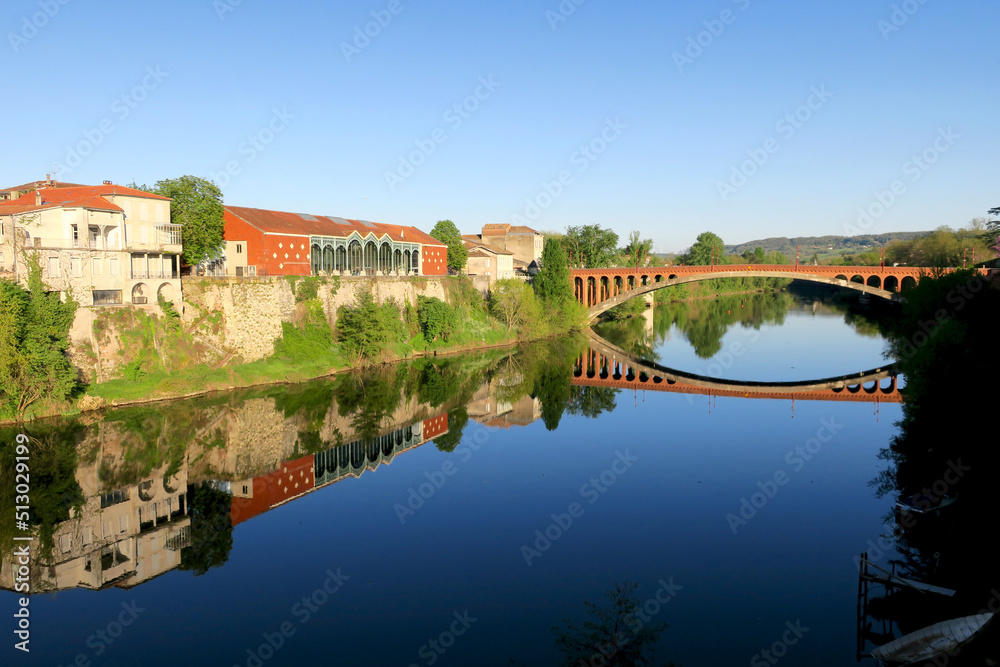 View of Villeneuve-sur-Lot from the river Lot in France