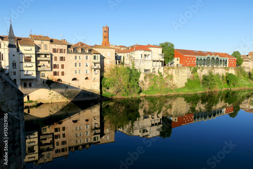 View of Villeneuve-sur-Lot from the river Lot in France