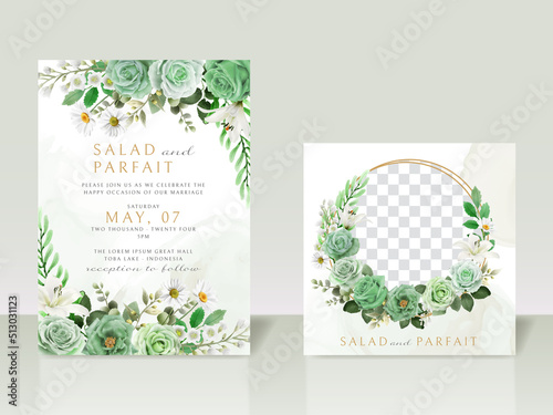 Greenery floral wedding invitation card template