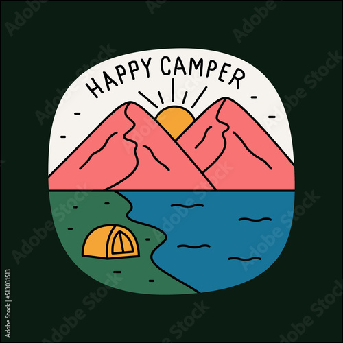 Happy camper mountain nature design for badge, sticker, patch, t shirt design, etc