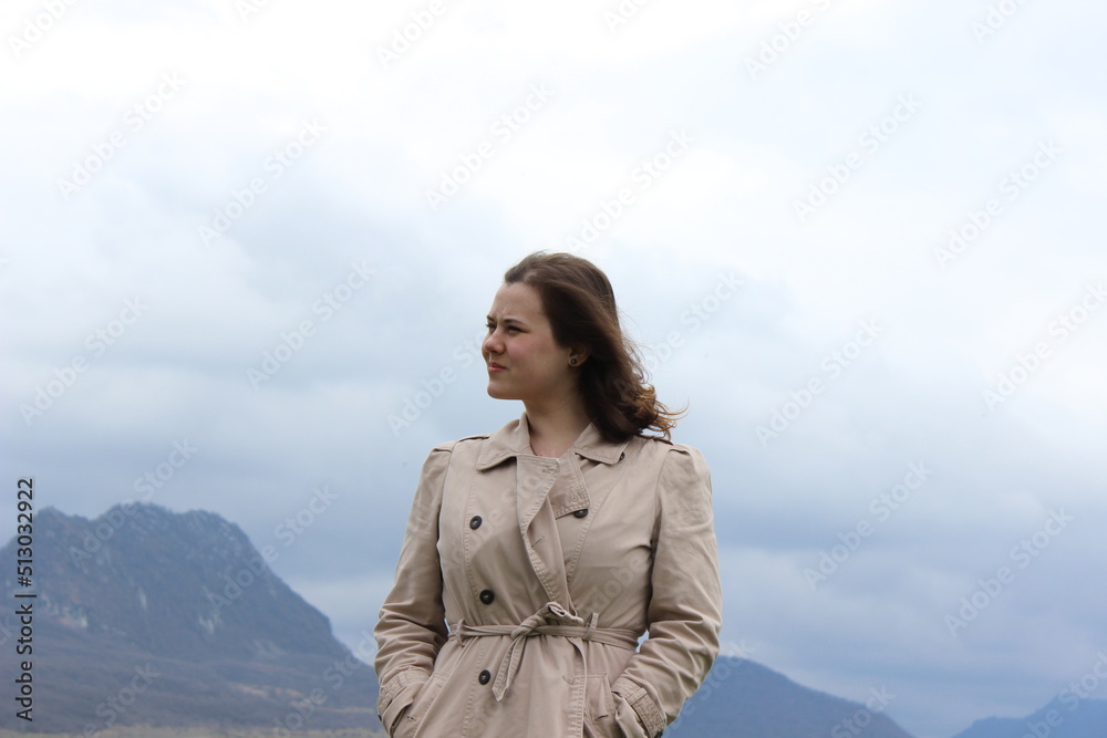 A girl of European appearance in nature, in the mountains. A girl of European appearance in nature, in the mountains.