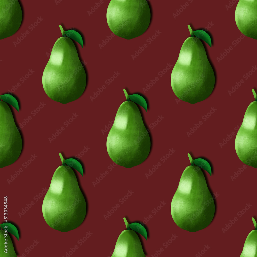 Avocado pattern on burgundy background