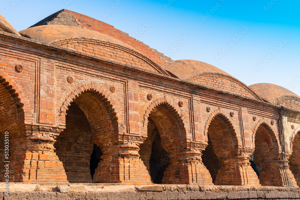 Rasmancha, oldest brick temple of India is a famous tourist attraction in Bishnupur, West Bengal, India. Terracotta-burnt clay-structure is unique. Hindu deities were worshipped here in Ras festival.