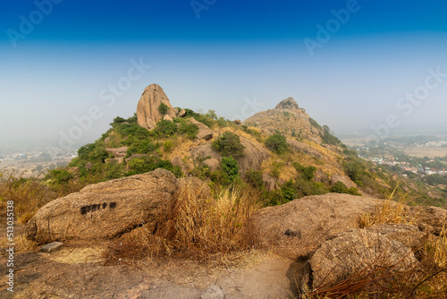 Joychandi Pahar - mountain - is a hill which is a popular tourist attraction in the Indian state of West Bengal in Purulia district. Image of the top of the hill in early morning. photo