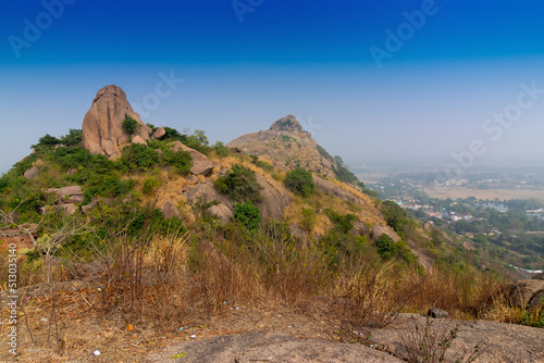 Joychandi Pahar - mountain - is a hill which is a popular tourist attraction in the Indian state of West Bengal in Purulia district. Image of the top of the hill in early morning. photo
