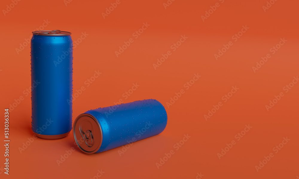 3d illustration ,two blue cans, red background, copy space ,3d rendering 3d illustration ,two blue cans, red background, copy space ,3d rendering