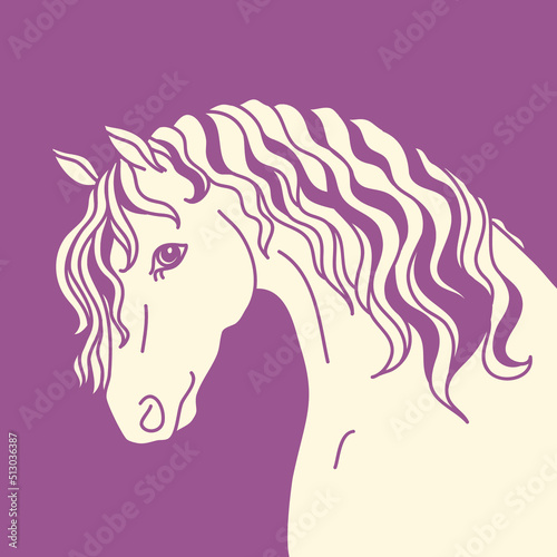 White horse hand drawn vector graphic illustration in tender colors background for print tshirt  cards or design