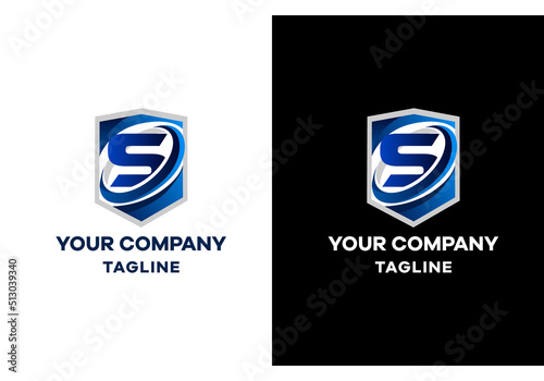 Logo for the company in the form of a shield and the letter S. modern style