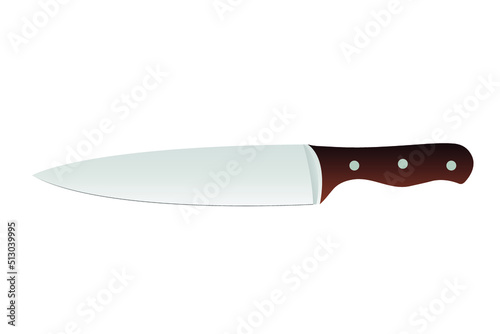 Sharp steel chef's knife with a wooden handle for meat and root crops , vector illustration for restaurant, cafe, kitchen