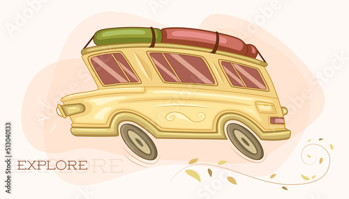 Vector illustration of vintage yellow vehicle on the move.