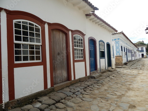 Street of historical center in Paraty, Rio de Janeiro, Brazil. Paraty is a preserved Portuguese colonial and Brazilian Imperial municipality