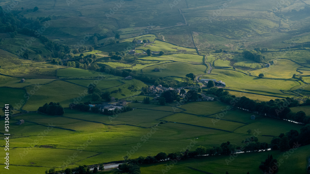 An Aerial view of Hawes a market town and civil parish in the Richmondshire district of North Yorkshire, England, at the head of Wensleydale in the Yorkshire Dales
