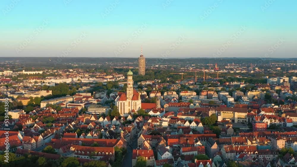 Top view of the city center of Augsburg. St. Ulrich Church. Top view of the city center of Augsburg. St. Ulrich Church.