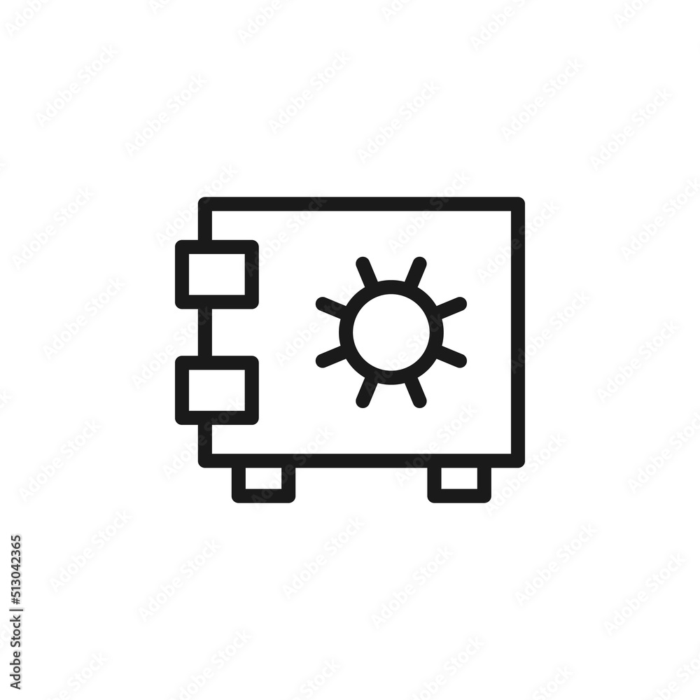 Business, money, finance concept. Vector signs drawn with black line. Suitable for adverts, web sites, apps, articles. Line icon of sun on wallet or safe Business, money, finance concept. Vector signs drawn with black line. Suitable for adverts, web sites, apps, articles. Line icon of sun on wallet or safe