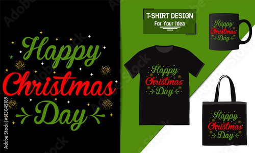 Happy Christmas day  t-shirt design bag and mug mockup for merchandising This design is perfect for t-shirts