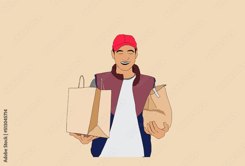 Fast delivery service manager bringing package to female client