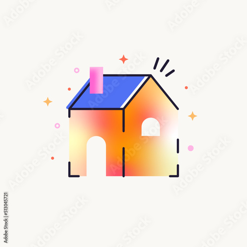 House icon. Flat brutalism linear trend. Soft blurred gradient. Architecture, real estate development, building exterior, home office, new ideas concepts