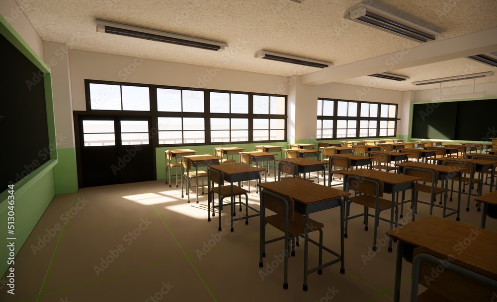 Interior of a classroom concept illustration 3d render template education Interior of a classroom concept illustration 3d render template education