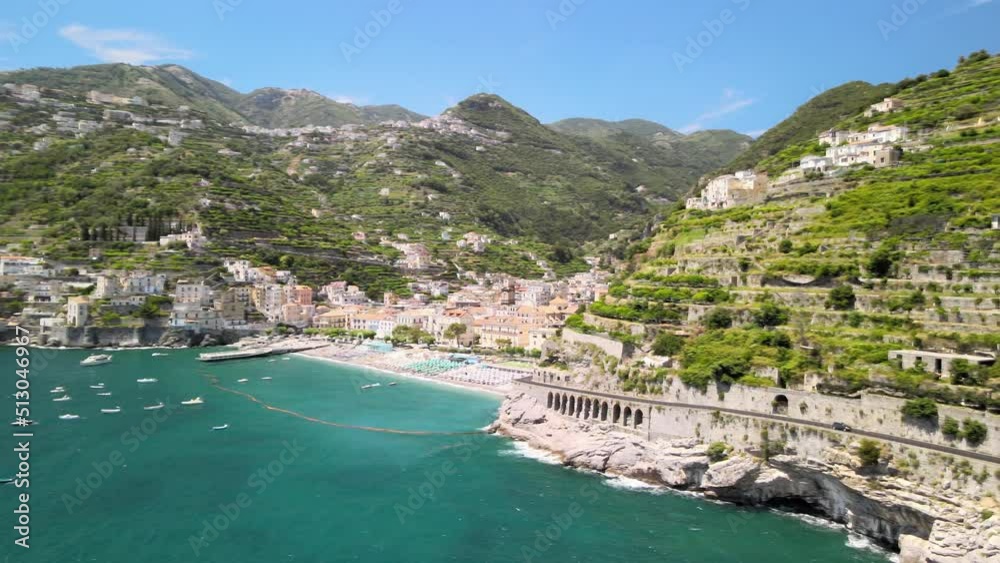 Amazing aerial view of Maiori and Minori along Amalfi Coast in summer season, Italy. Drone viewpoint Amazing aerial view of Maiori and Minori along Amalfi Coast in summer season, Italy. Drone viewpoint