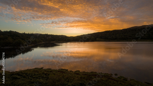 A deep orange Sunrise over Loch Aline  Scotland 