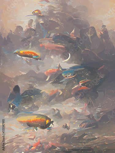 painting of colorful fishes