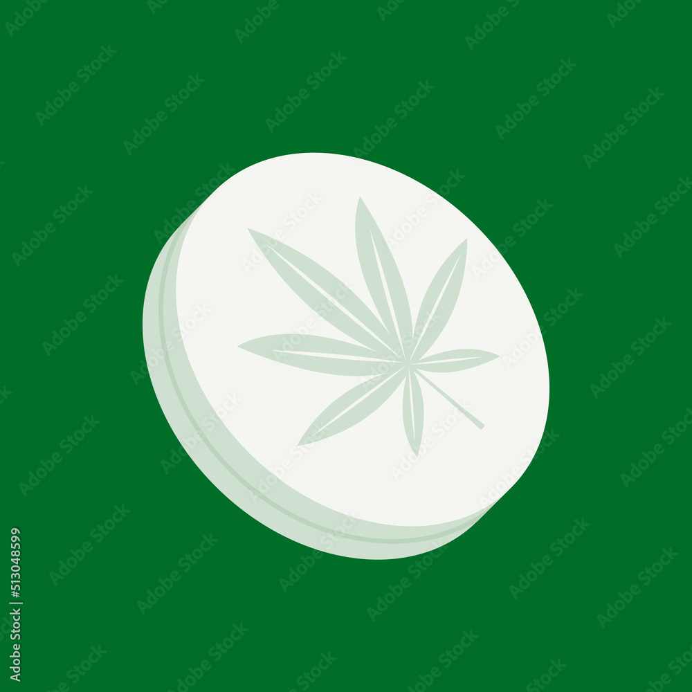 Medical cannabis or marijuana. Mariuhana leaf symbol, marijuana or hemp icon, cannabis medical sign, weed drug vector illustration. Round medicine pills