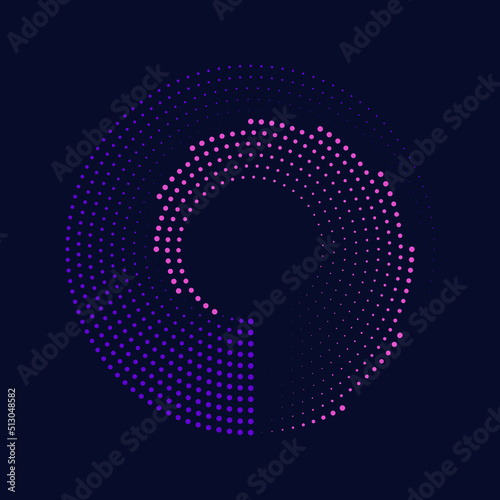 Abstract pink and violet curvy dotted lines. Halftone design element for border frame, round logo, blackout tattoo, sign, symbol, web pages, prints, template, pattern and abstract background