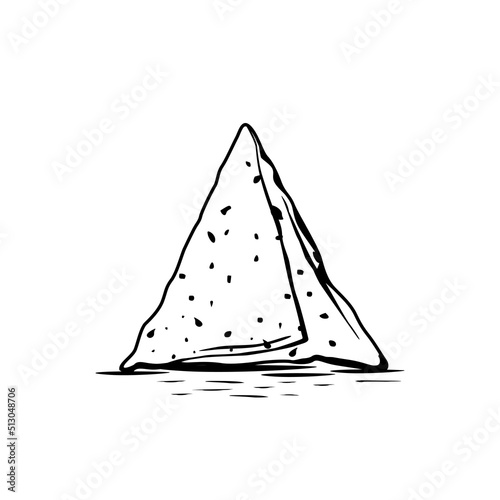 Samosa is a vegetables stuffed deep fried snack very popular in India vector sketch