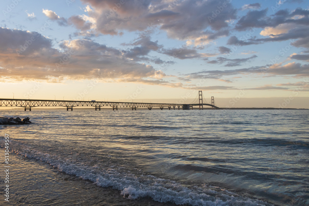 Mackinac Bridge at sunset, Michigan, USA
