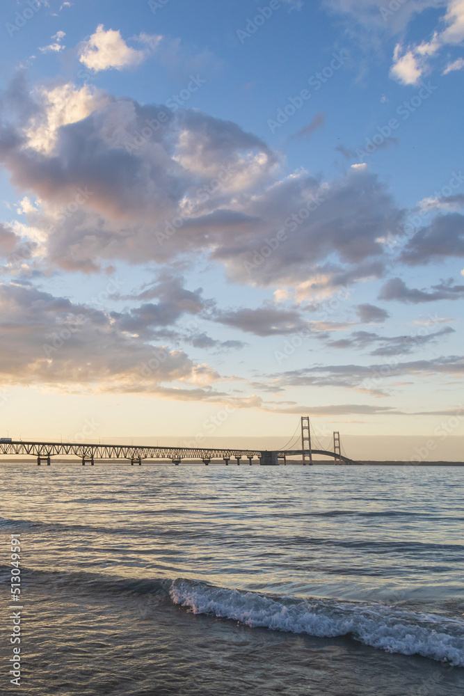 Mackinac Bridge at sunset, Michigan, USA
