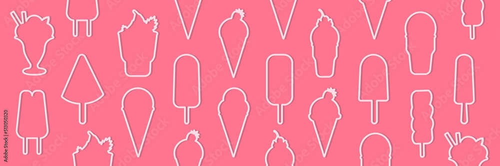 Seamless background with cartoon cute ice-creams. Vector pink or fellow backdrop. Use for wallpaper, pattern fills, web page background. Summer fun Seamless background with cartoon cute ice-creams. Vector pink or fellow backdrop. Use for wallpaper, pattern fills, web page background. Summer fun
