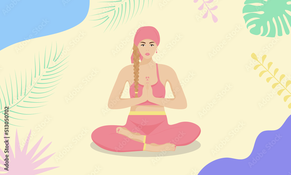 Girl doing yoga in nature lotus pose graphic illustration Girl doing yoga in nature lotus pose graphic illustration