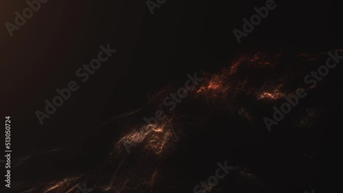 Abstract Motion of Magical Gold Small Particles Moving in Dark Copyspace, making Wave Shape. Hot Energy Mixing over black background. Glowing Futuristic Waves. Seamless Motion Ideal. Animation