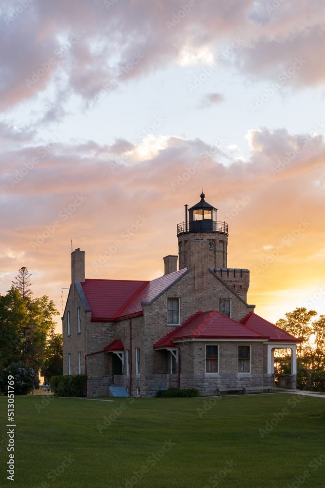 Naklejka premium Old Mackinac Point Lighthouse at sunset, Mackinaw City, Michigan 