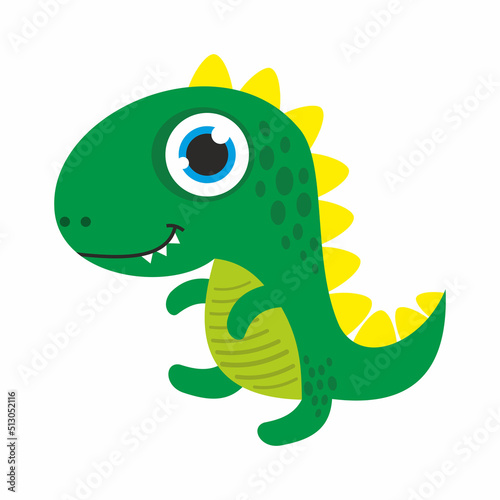 Funny little dinosaur green vector illustration isolated on white background cartoon