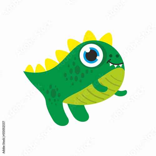 Funny little dinosaur green vector illustration isolated on white background cartoon