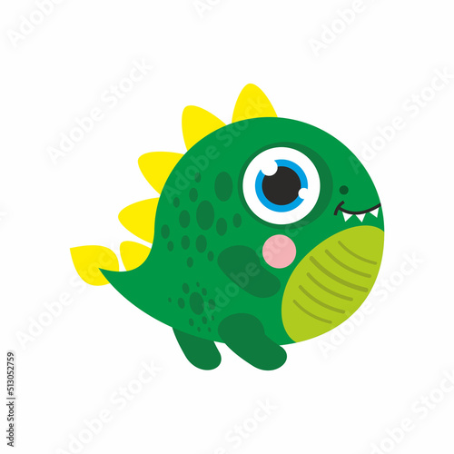 Funny little dinosaur green vector illustration isolated on white background cartoon