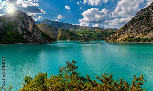 Fototapeta Naklejka Na Ścianę i Meble -  Scenic panorama view on lake Castillon in Provance, France.
