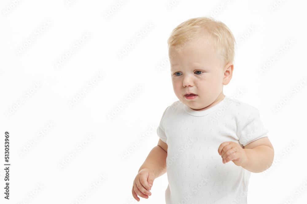 Portrait of cute baby boy on white background. Copy space Portrait of cute baby boy on white background. Copy space