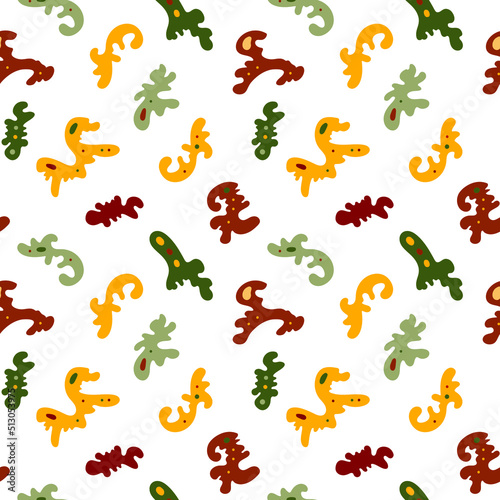 Abstract pattern on a transparent background. Bright spots of arbitrary shapes of green, yellow and burgundy. Vector.