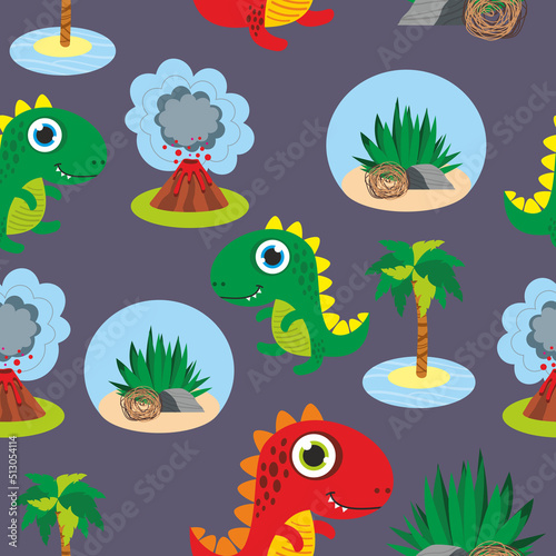 Pattern vector illustration dinosaurs palm bushes