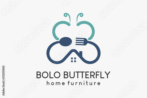 A logo for household appliances or furniture, a broom, a spoon and fork icon combined with a butterfly-shaped house icon