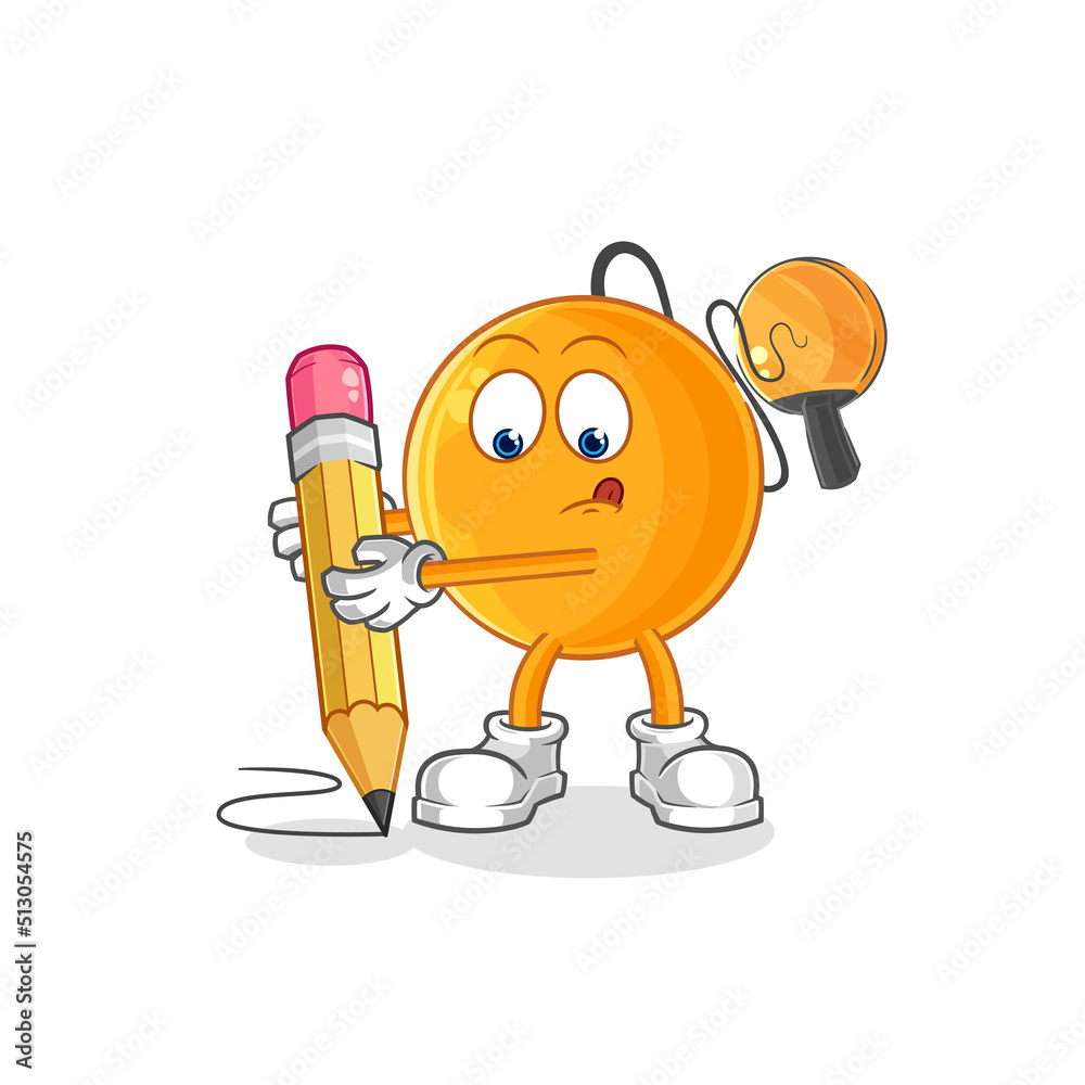 paddle ball write with pencil. cartoon mascot vector paddle ball write with pencil. cartoon mascot vector