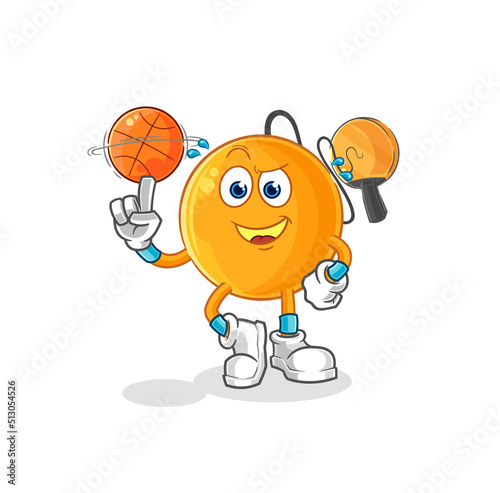 paddle ball playing basket ball mascot. cartoon vector