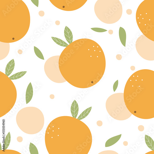 Orange seamless pattern. Summer fruit background. Vector illustration on white background.