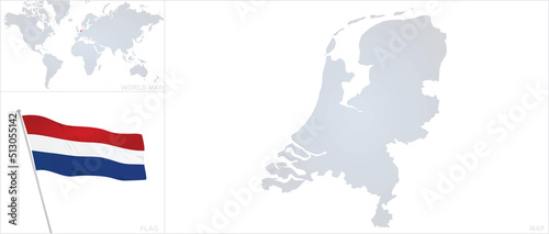 Netherlands map and flag. vector 